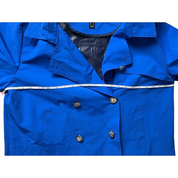 QVC Dennis Basso Double Breasted Trench Coat Pop Color Detail BLUE NWOT SIZE M - Picture 7 of 7
